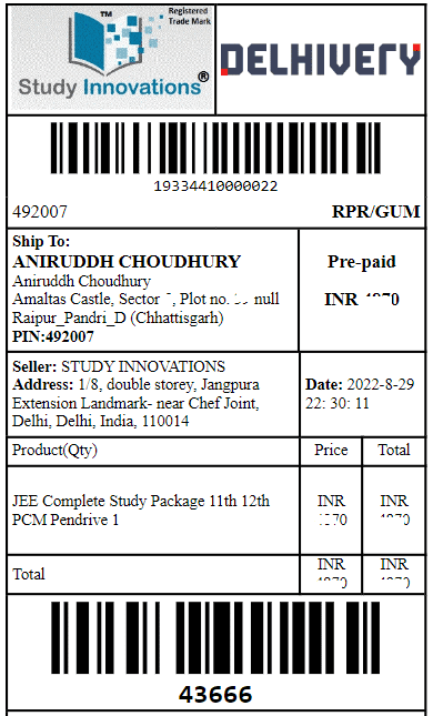 Order tracking on Delhivery website by AWB no. Delhivery is courier partner of study innovations.