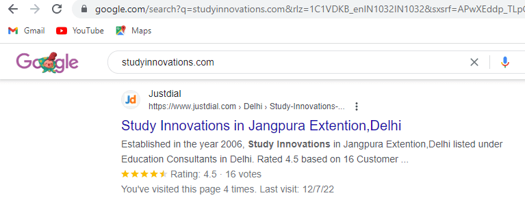 Excellent Ratings on Just Dial Ratings for Study Innovations
